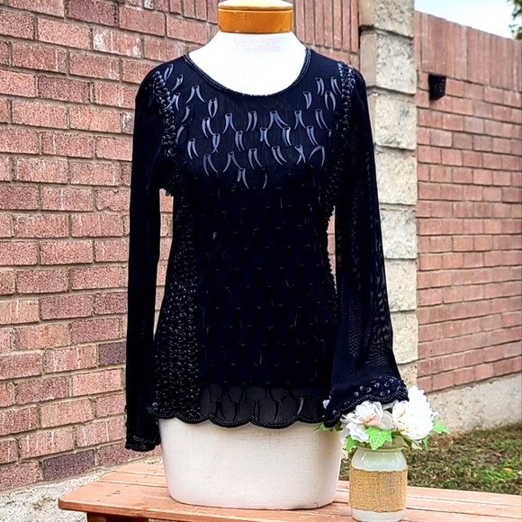 NWT beaded black top - Picture 2 of 8